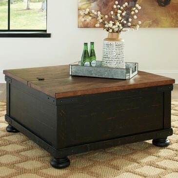 Ashley Valebeck Square Lift Top Coffee Table in Black and Brown, , large