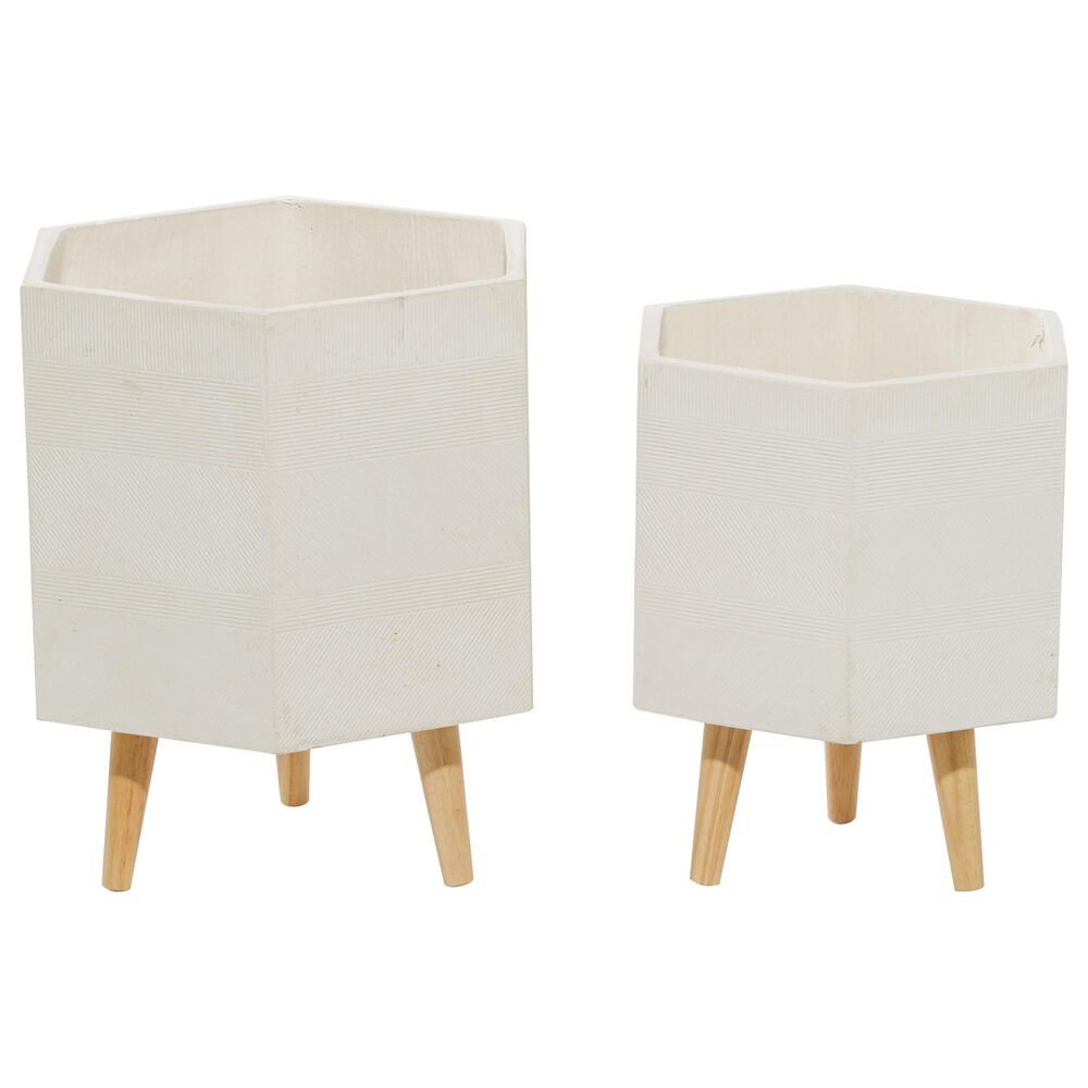 Maple and Jade Contemporary Ceramic Planter White Set of 2, , large
