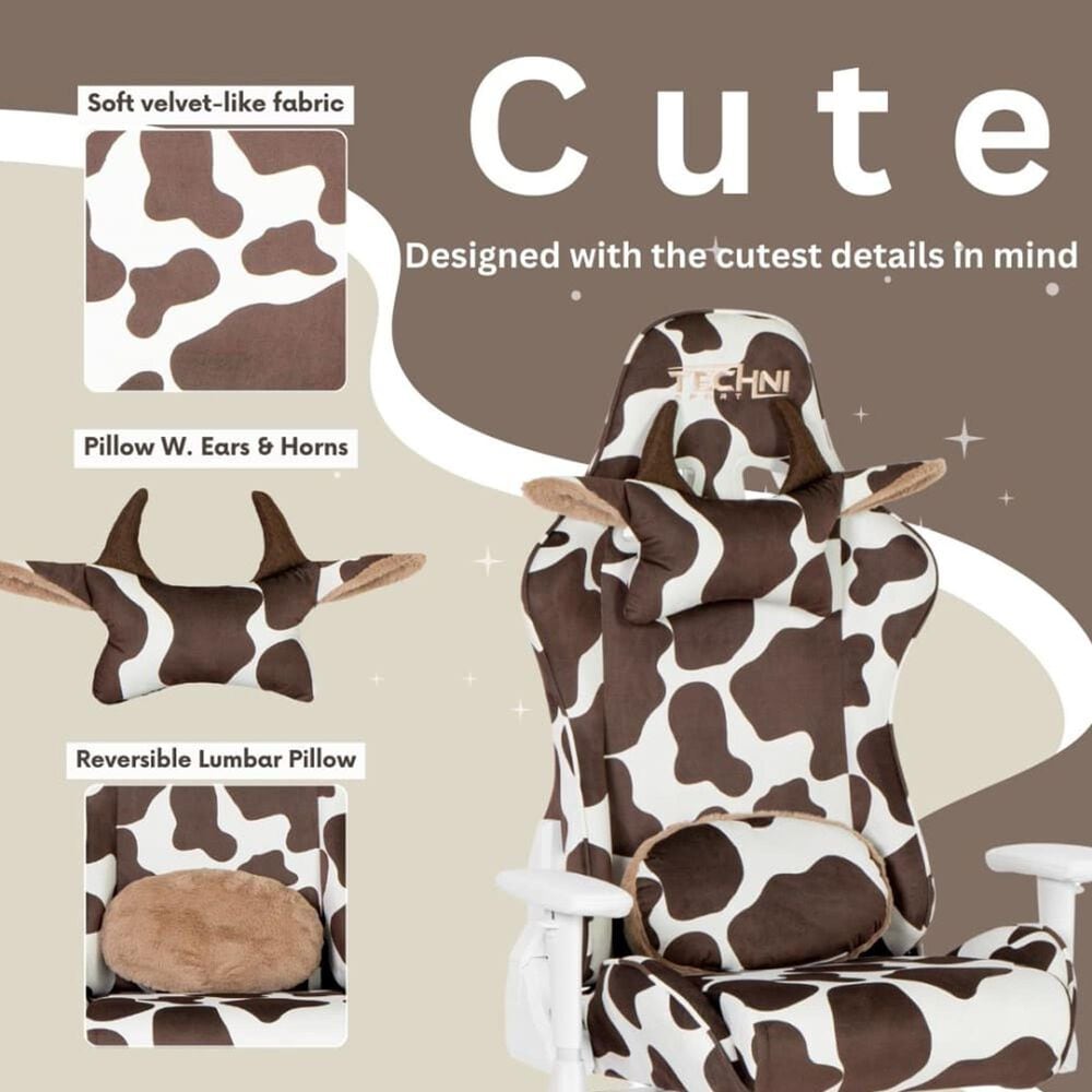 Rta Products Llc Cow Gaming Chair in Chocolate and White, , large