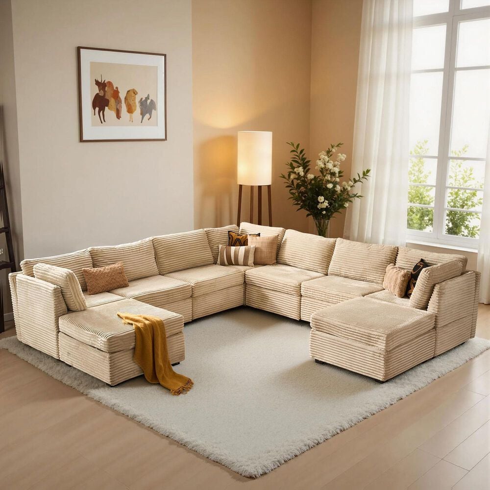 HOMLUX 9-Piece Mod L-Sectional with Chaise in Beige, , large