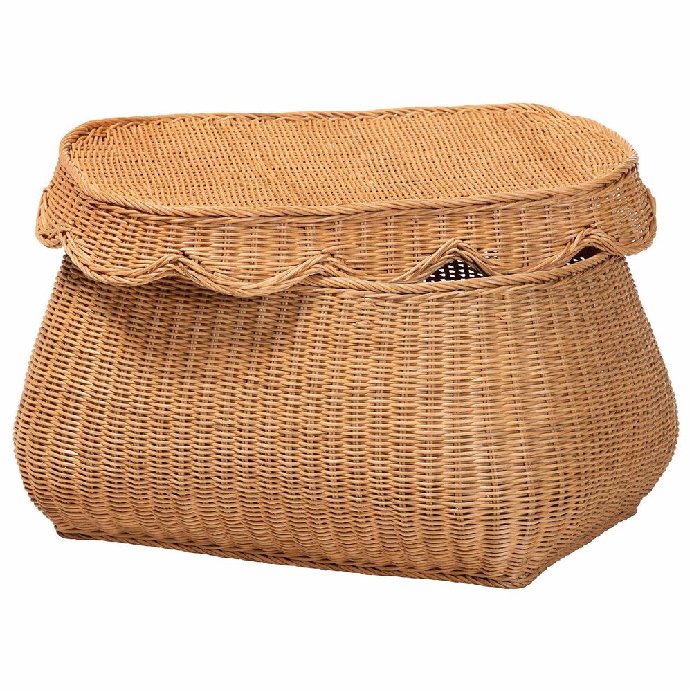 Baxton Studio Ayleen Small Basket with Scalloped Lid in Light Honey, , large