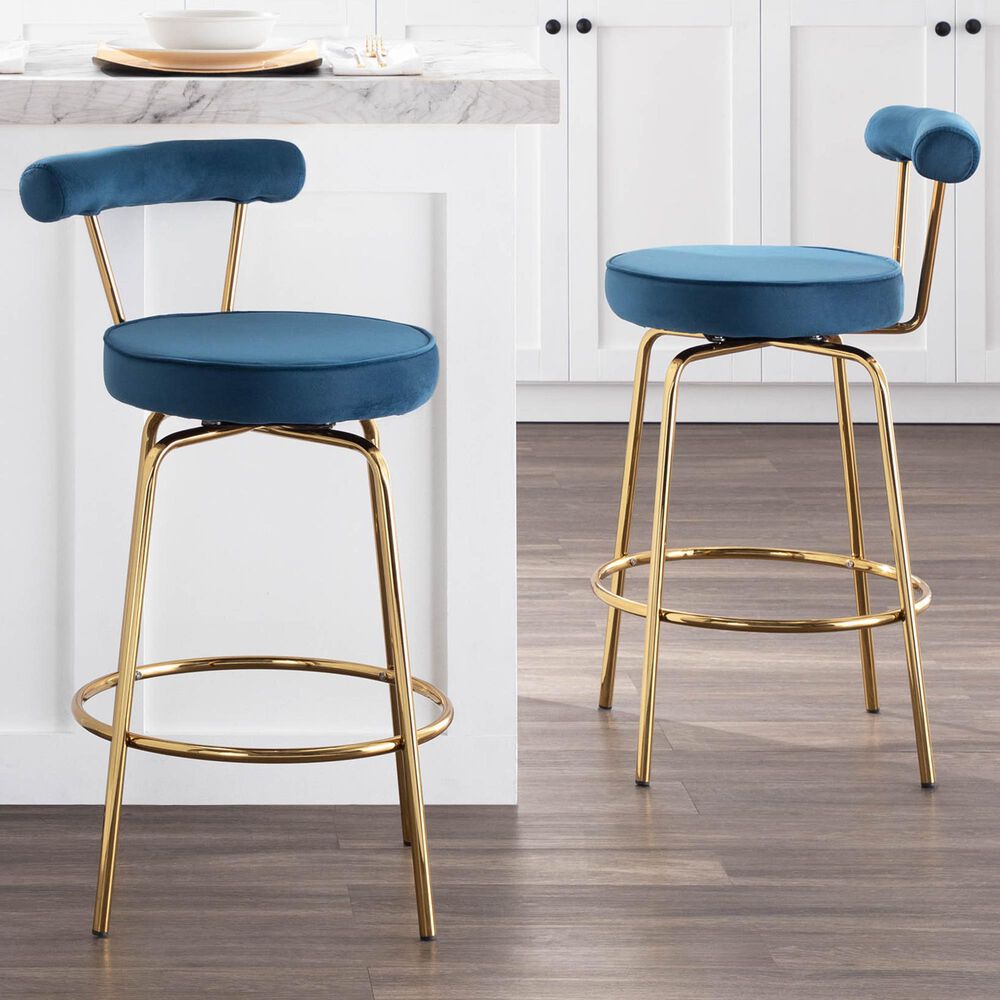 Lumisource Rhonda Counter Stool in Blue/Gold &#40;Set of 2&#41;, , large
