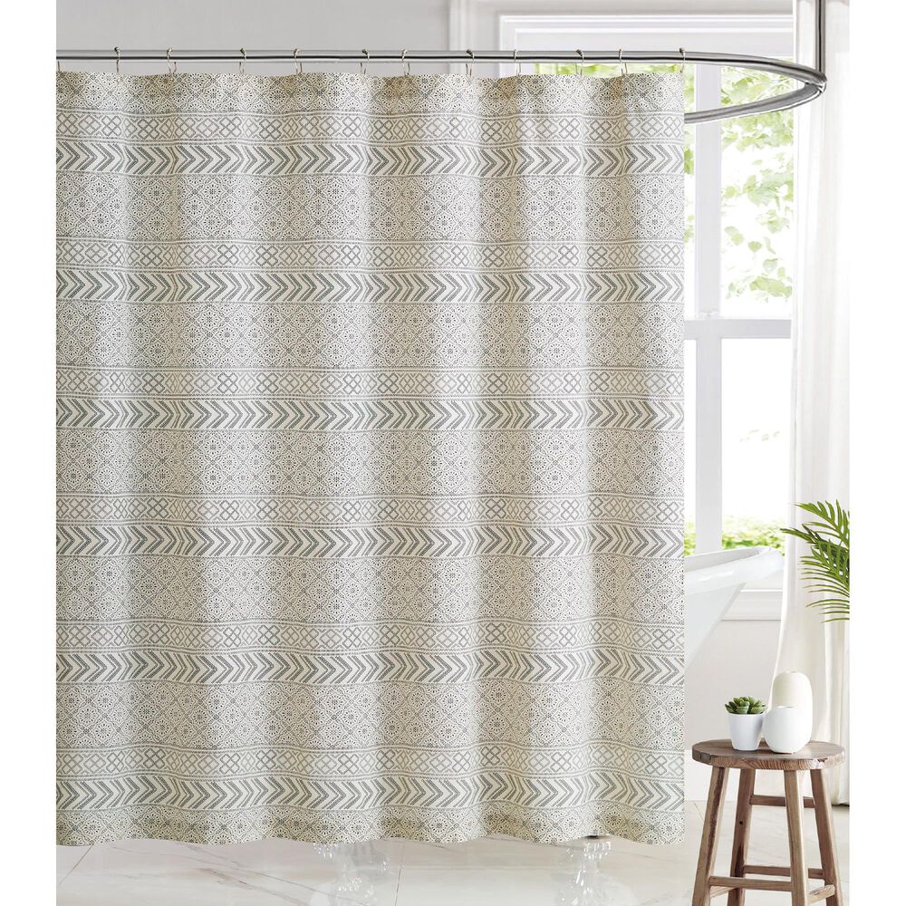 Pem America Chase Shower Curtain in Cream and Black, , large