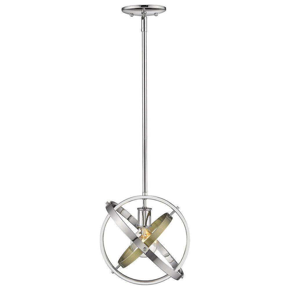 Golden Lighting Atom Medium Pendant in Chrome with Aged Brass and Chrome Accent Rings, , large