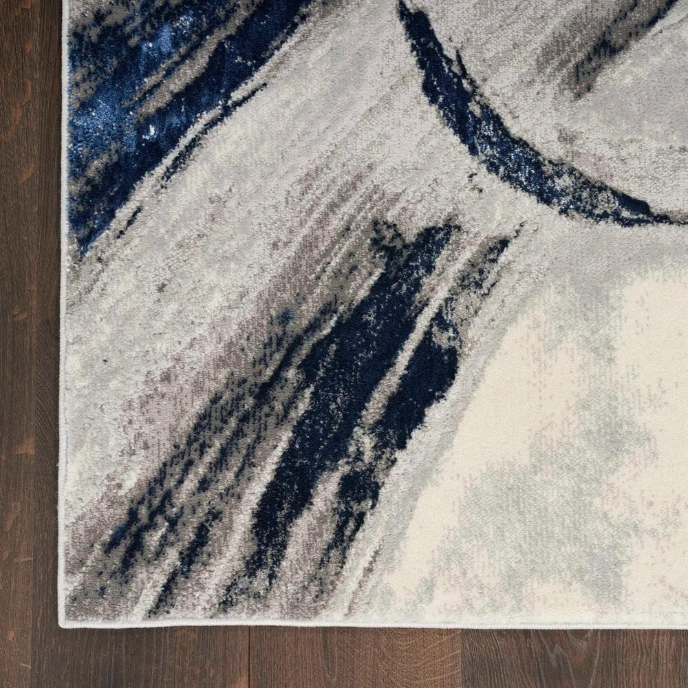 Nourison Brushstrokes 2&#39;2&quot; x 7&#39;6&quot; Grey and Navy Runner, , large