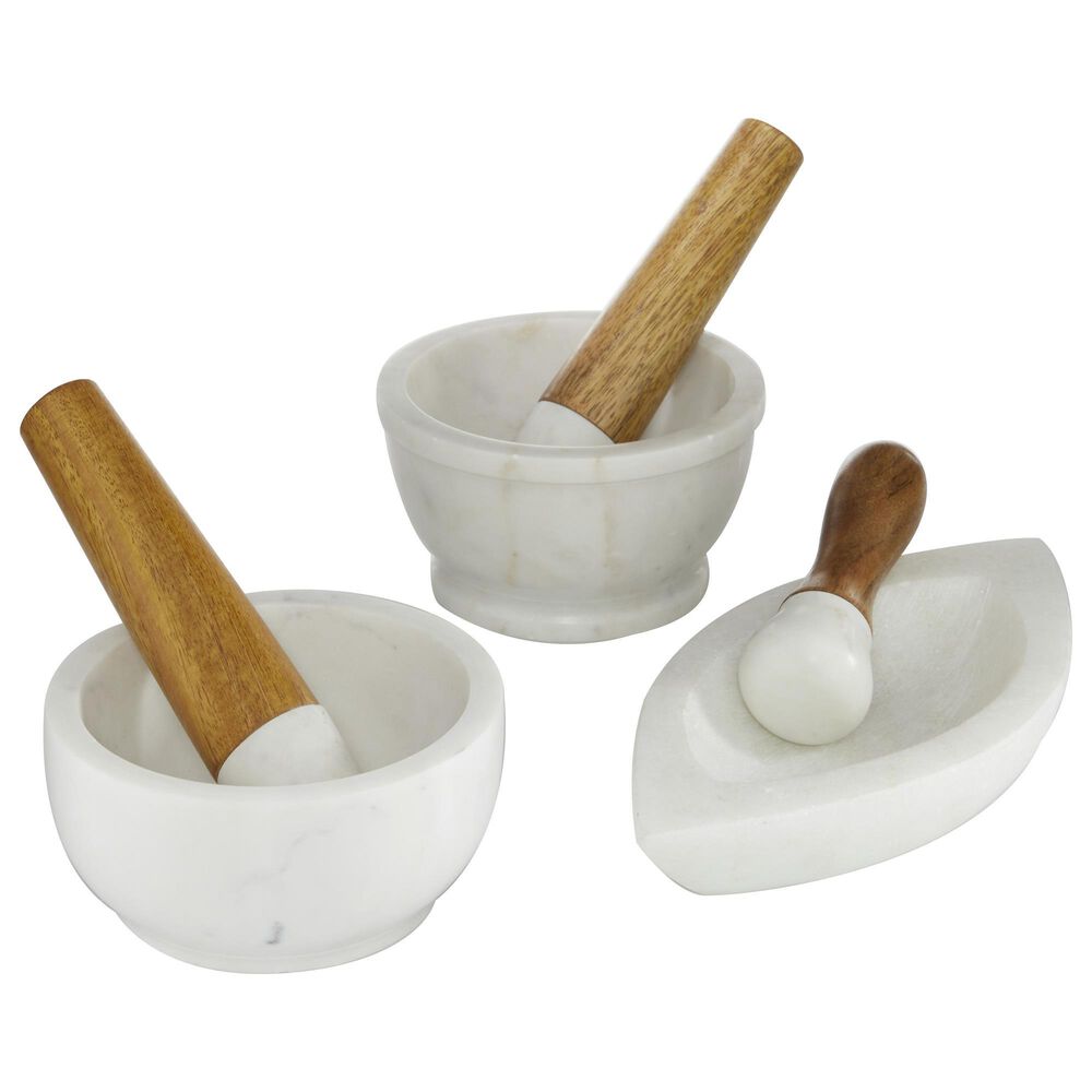 Novogratz Farmhouse Mortar and Pestle in White and Brown (Set of 3), , large