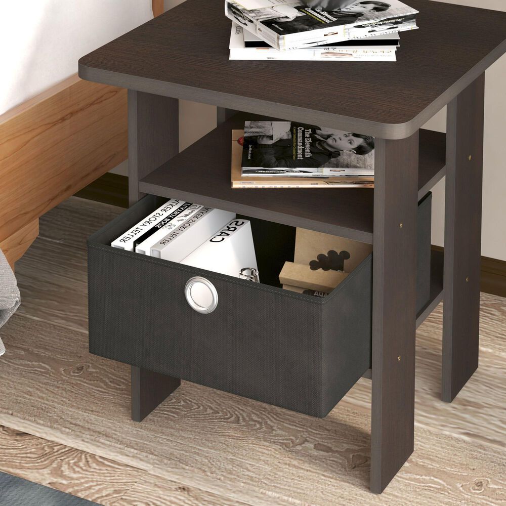 HOMLUX 2-Piece 1-Shelf End Table with Bin Drawer in Dark Brown, , large