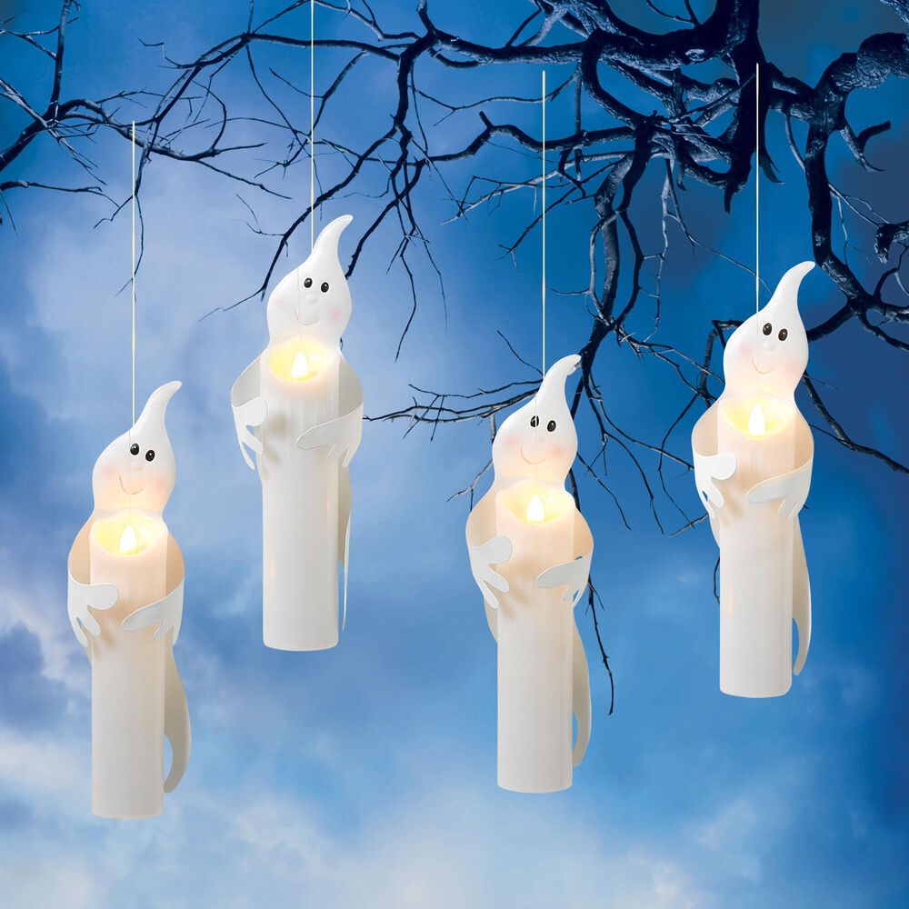 The Gerson Company 11.2&quot; Hanging Ghost Candles with Remote Control in Ivory and White &#40;Set of 4&#41;, , large