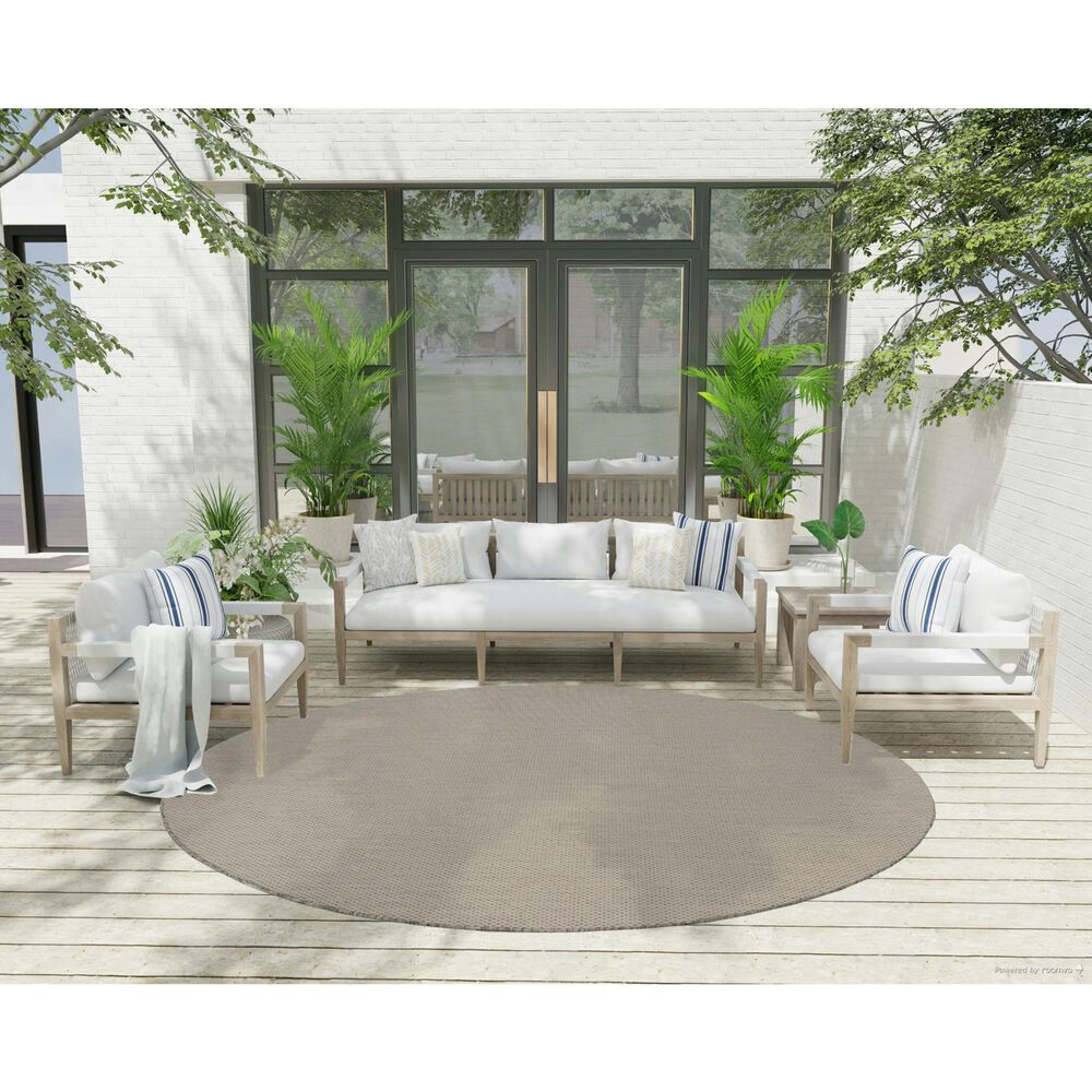 Nourison Courtyard Ivory and Silver 8&#39; Round Indoor/Outdoor Area Rug, , large