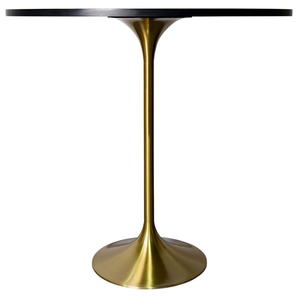Leisuremod LeisureMod Verve Collection Modern Bar Height Table Brushed Gold Base with 48 Round Black Marbelized Sintered Stone Top, , large