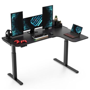 Eureka Right Facing L-Shaped Electric Standing Desk in Black, , large