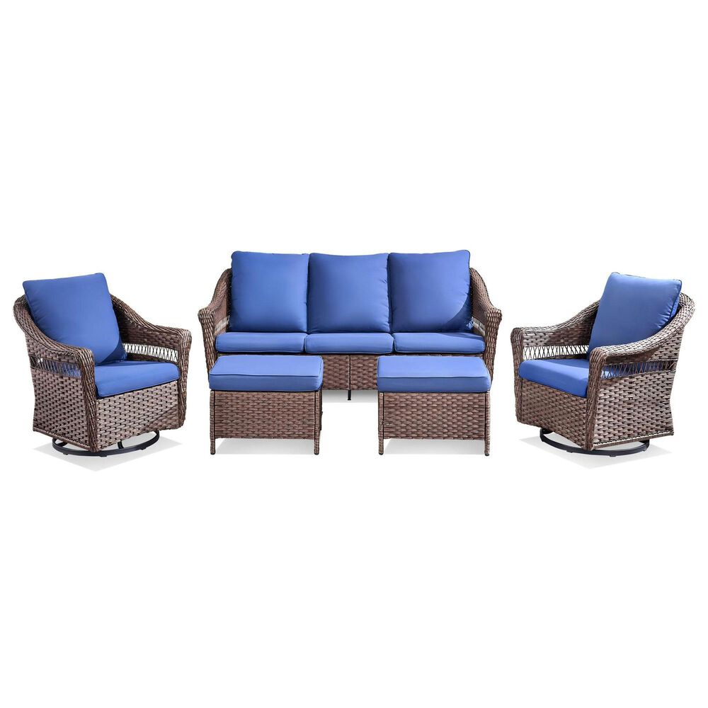Sunwell Garden 5-Piece Patio Chat Set with Two Ergonomic Swivel Chairs in Navy, , large