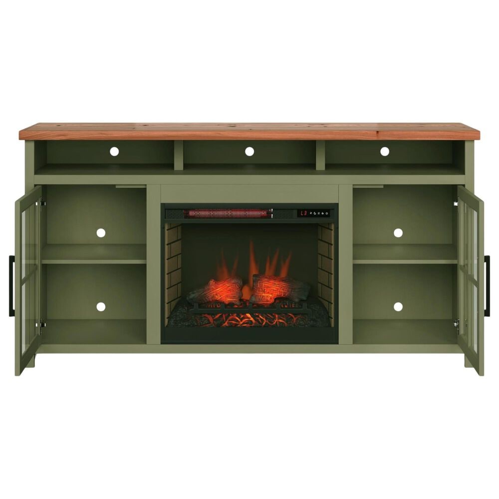 Legends Home Vineyard 74" Fireplace Console with Fireplace Insert in Sage and Fruitwood, , large