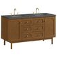 James Martin Laurent 60" Double Bathroom Vanity in Honey Oak with 3 cm Parisien Bleu Silestone Top, Rectangular Sinks and FreePower Wireless Charger, , large