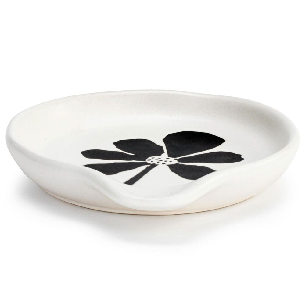 Demdaco Bydesign Spoon Rest in White with Bold Black Flower, , large