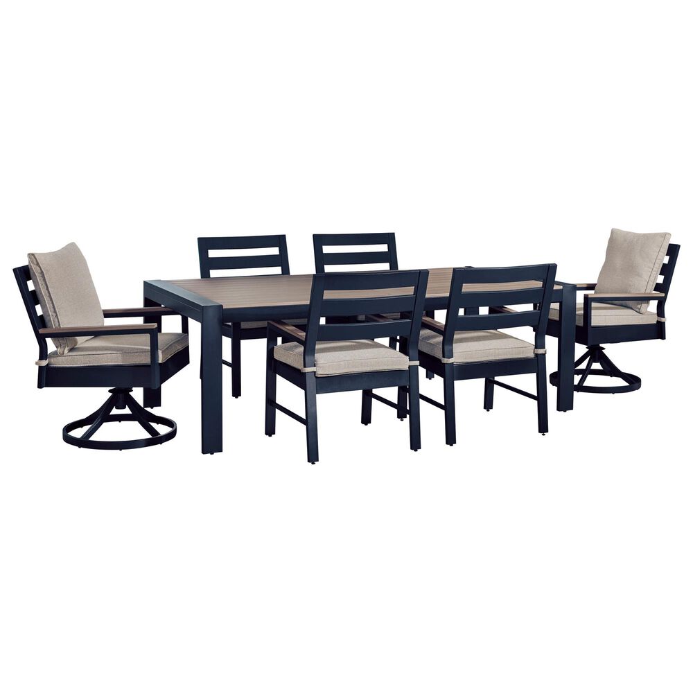 Ashley East Beach 7-Piece Patio Rectangular Dining Set in Navy Blue and Driftwood, , large