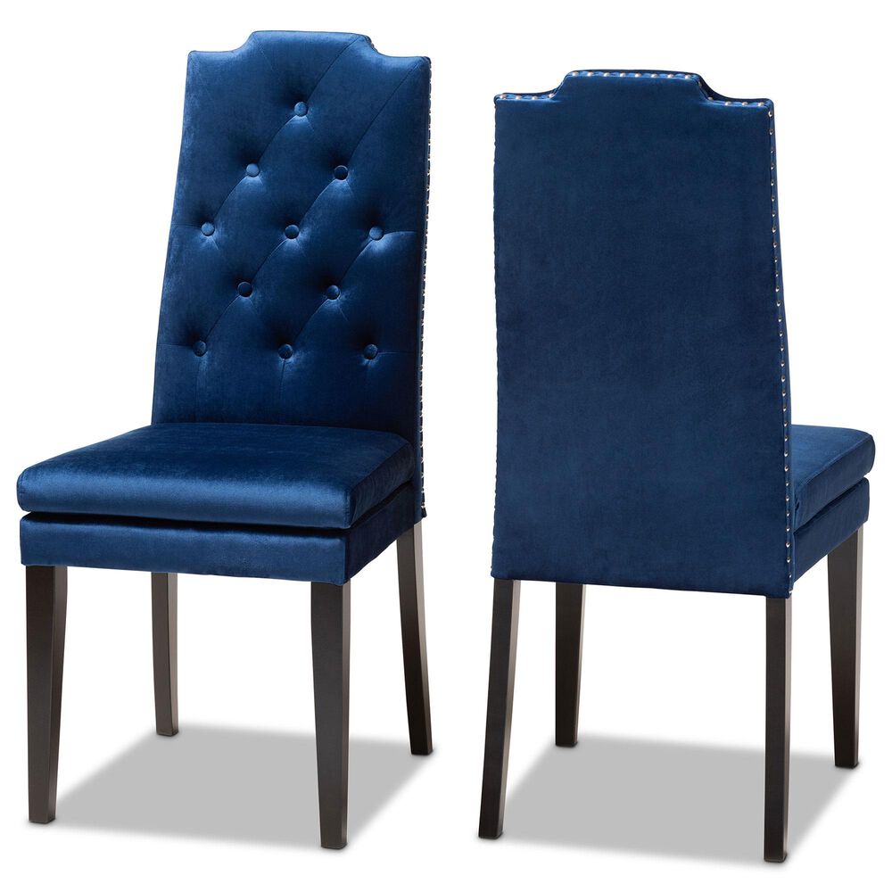 Baxton Studio Dylin Side Chair with Royal Blue Cushion in Espresso Brown (Set of 2), , large