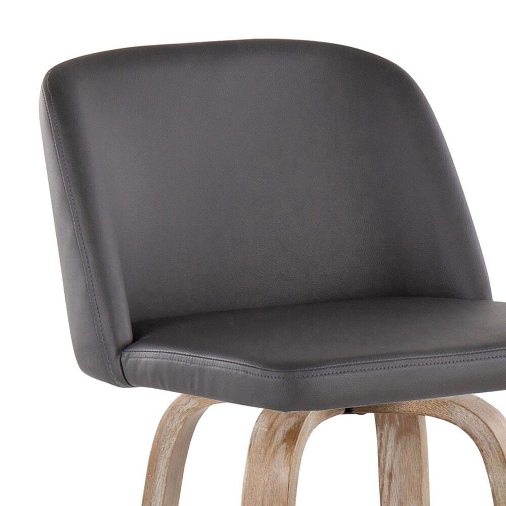 LumiSource Toriano Swivel Counter Stool with Grey Faux Leather Upholstery in Whitewashed and Black (Set of 2), , large