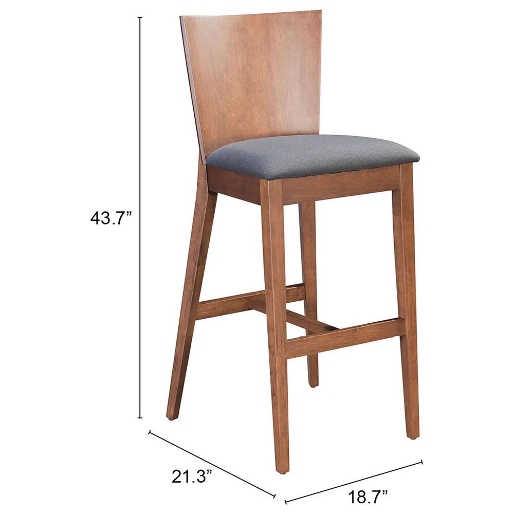 Zuo Modern Ambrose Bar Chair in Brown/Dark Gray Cushion &#40;Set of 2&#41;, , large