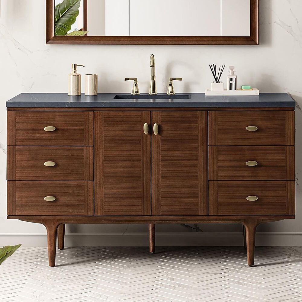 James Martin Vanities Amberly 60" Single Bathroom Vanity in Walnut with 3 cm Charcoal Soapstone Quartz Top and Rectangular Sink, , large