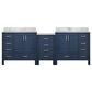 Lexora Home Coraline 92" Double Bathroom Vanity in Navy Blue with White Carrara Marble Top and Rectangular Sinks, , large
