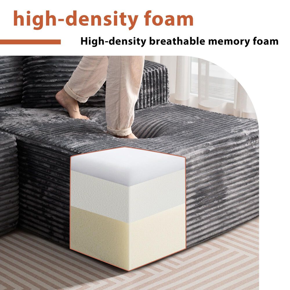 HOMLUX 134.6" Sectional Sofa with High Density Foam in Gray, , large