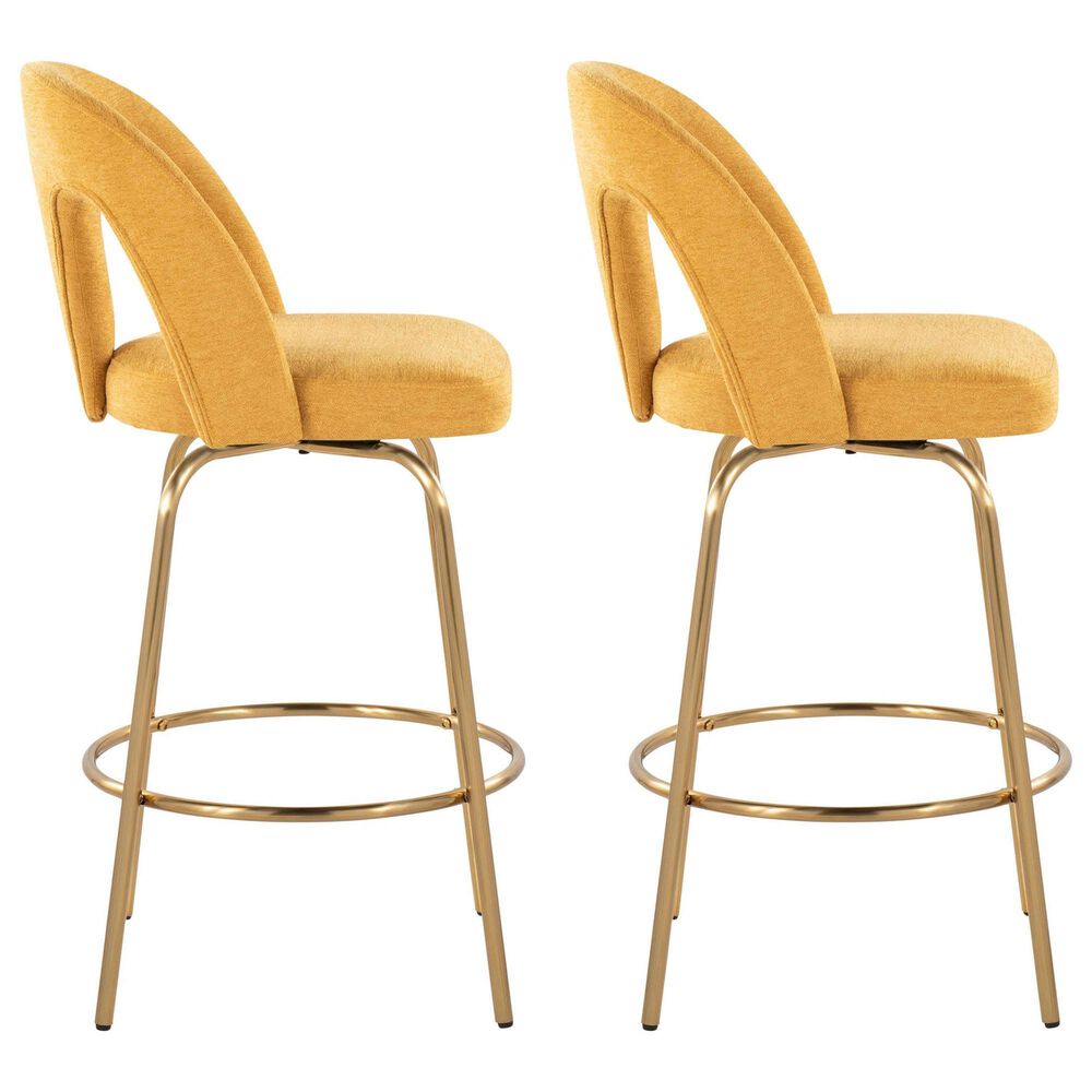 LumiSource Ava Swivel Counter Stool with Yellow Fabric Upholstery in Gold (Set of 2), , large