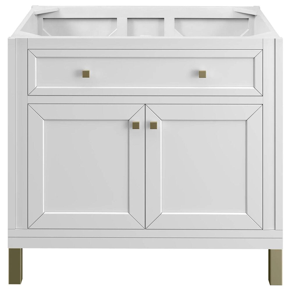 James Martin Vanities Chicago 36&quot; Single Bathroom Vanity in Glossy White with 3 cm Eternal Jasmine Pearl Quartz Top and Rectangular Sink, , large