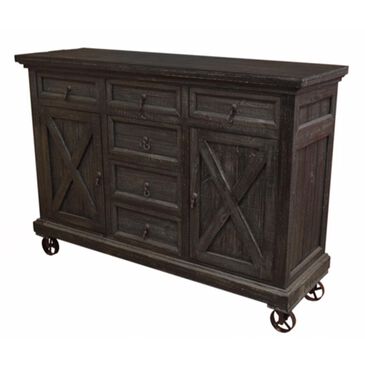 Santa Fe Rustic Roman Wheel Buffet in Distressed Dark Wood, , large