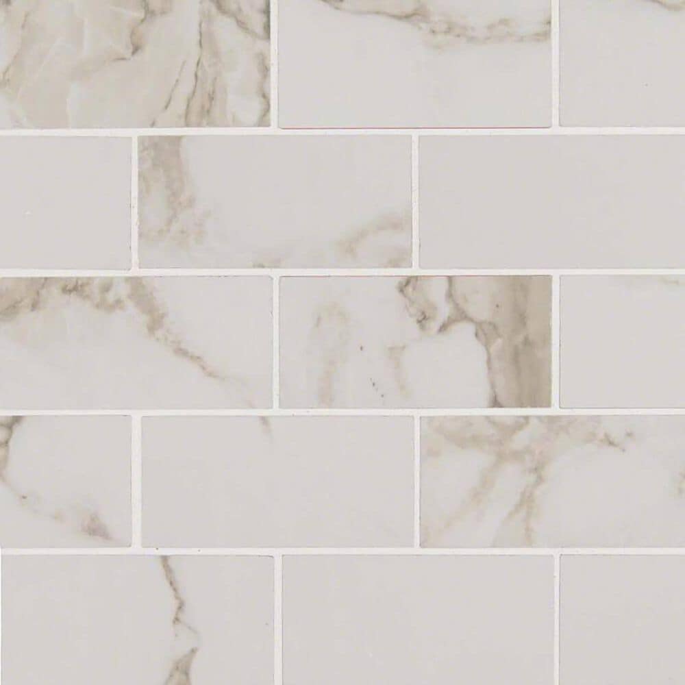 MS International Pietra Calacatta 2" x 4" on 12" x 12" Porcelain Mosaic Sheet, , large