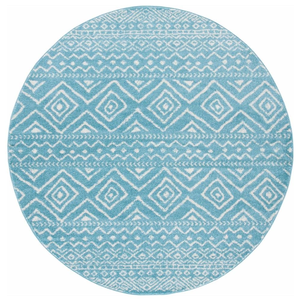 Safavieh Tulum  6"7" Round Turquoise and Ivory Area Rug, , large
