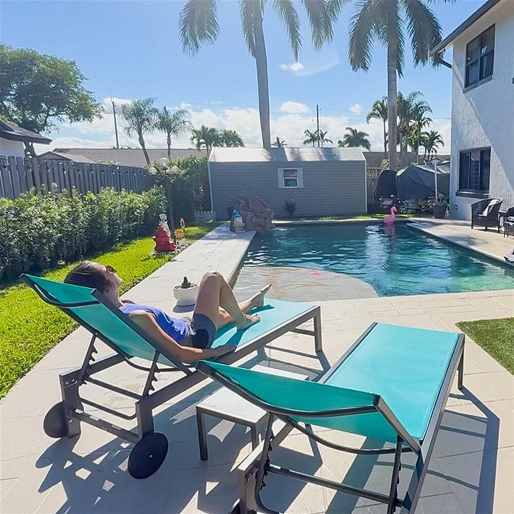 HOMLUX 3-Piece Patio Chaise Lounge Set with Straight-Leg in Turquoise Blue, , large