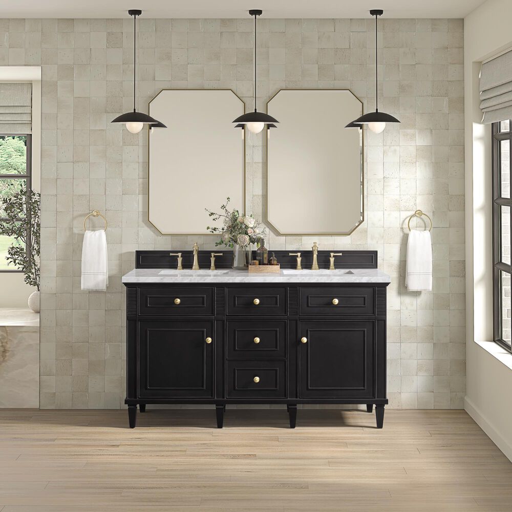 James Martin Vanities Lorelai 60&quot; Double Vanity in Black Onyx with 3 cm Carrara White Marble Top, , large