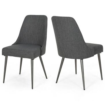 Noble House Alnoor Dining Side Chair with Charcoal Cushion in Gun Metal (Set of 2), , large