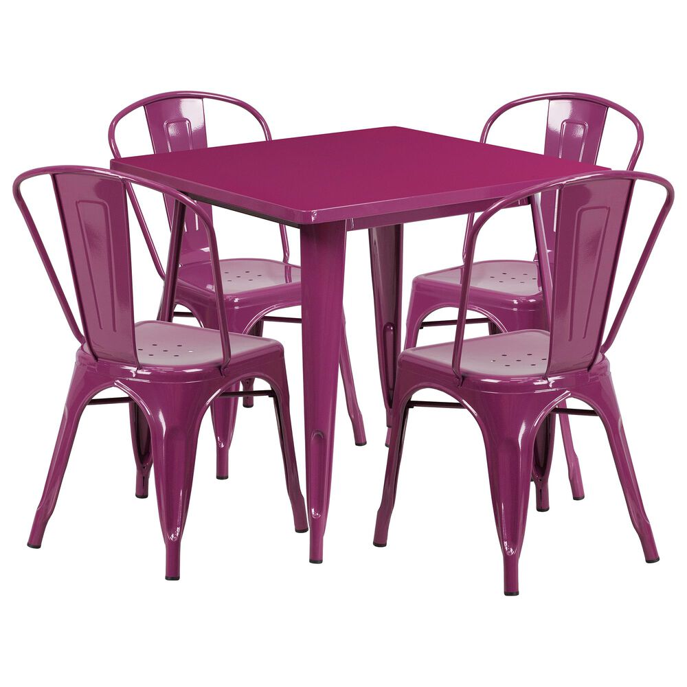 Flash Furniture 5-Piece Metal Table Set in Purple, , large