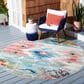 Safavieh Barbados Tropical Abstract 6"6" Round Light Blue and Pink Indoor/Outdoor Area Rug, , large