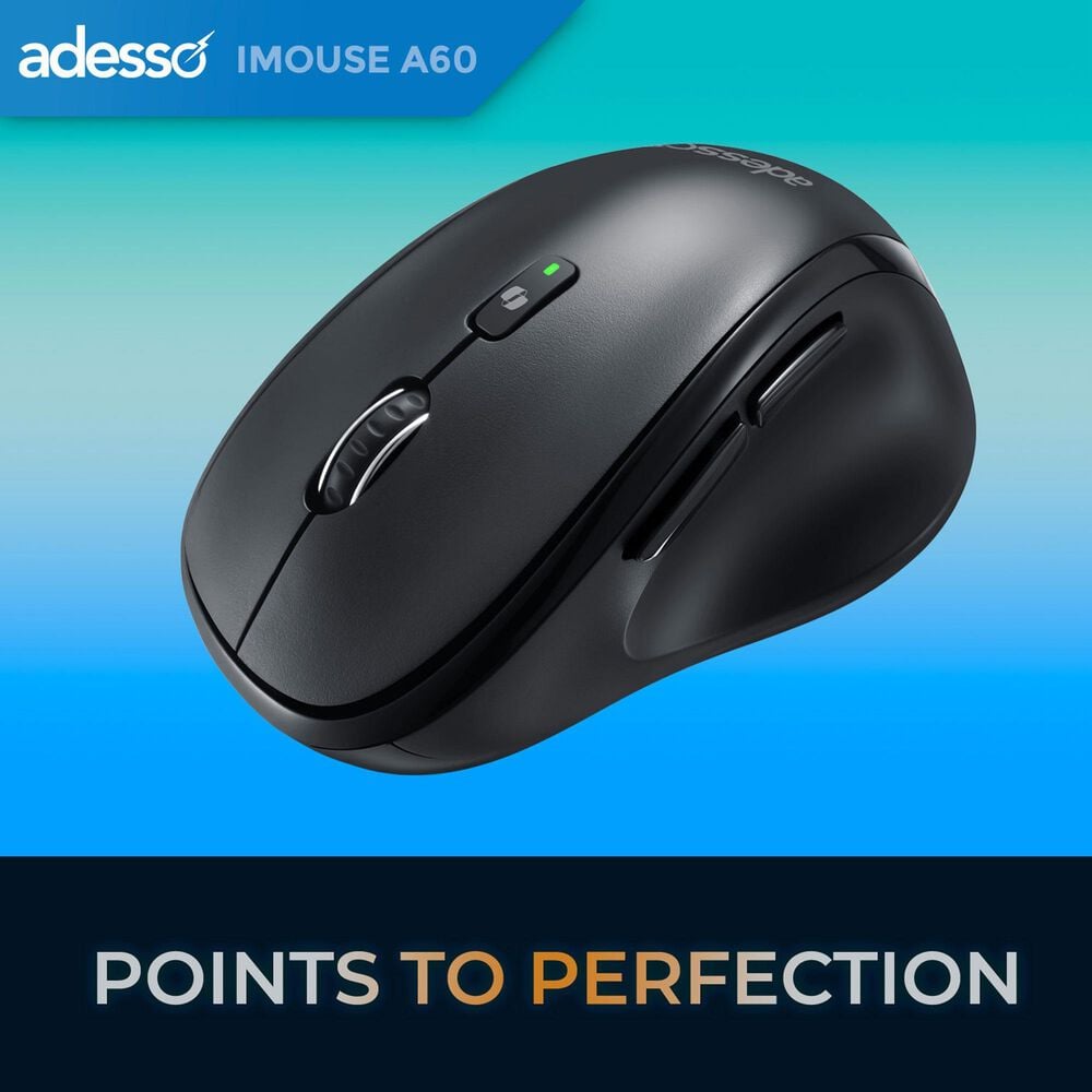 Adesso Wireless Ergonomic Mouse with Copilot AI Button in Black, , large