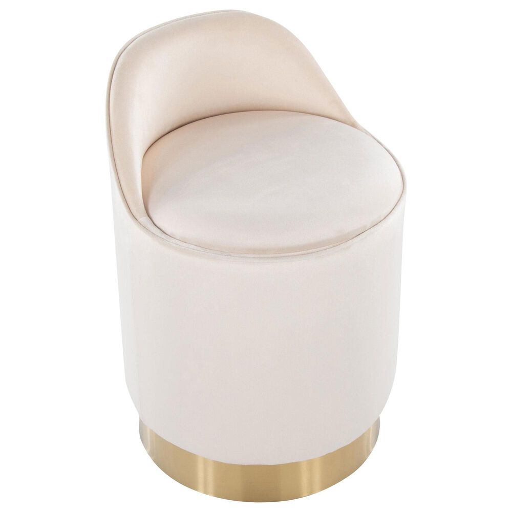 Lumisource Marla Vanity Stool with Cream Upholstered in Gold, , large