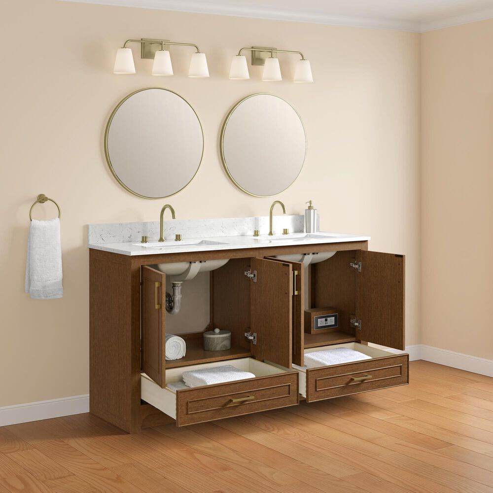 37B Lucerne 60" Double Bathroom Vanity in Dark Maplewood with Marble Top and Backsplash, , large