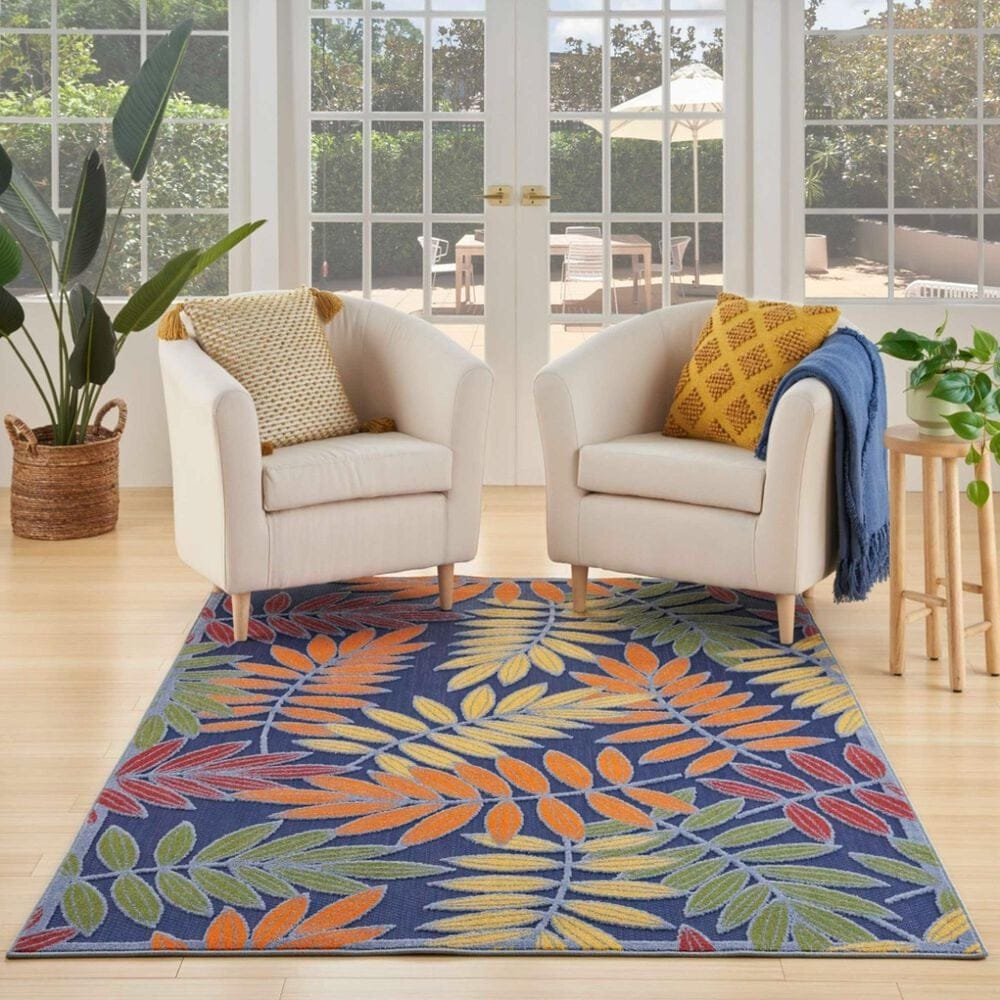 Nourison Aloha ALH18 5&#39;3&quot; x 7&#39;5&quot; Navy and Multicolor Indoor/Outdoor Area Rug, , large