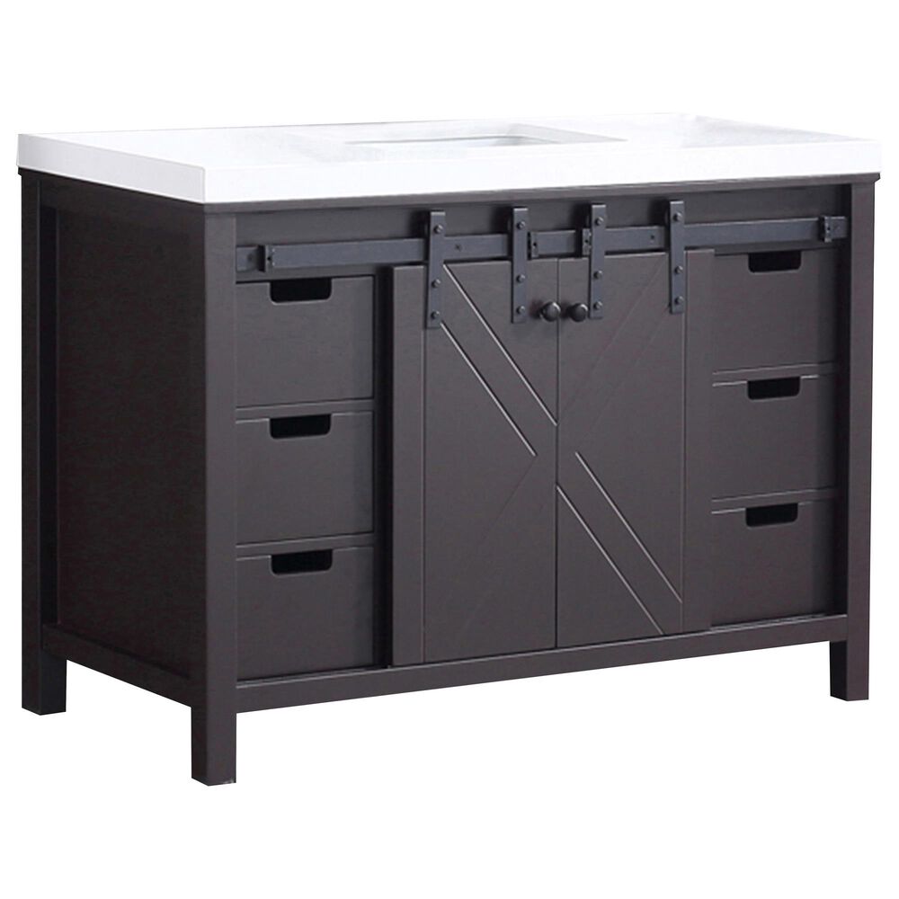 Lexora Home Marsyas 48" Single Bathroom Vanity in Brown with White Quartz Top and Rectangle Sink, , large