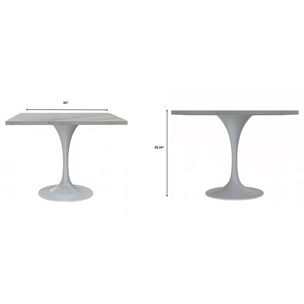 Leisuremod LeisureMod Verve Collection 36 Square Dining Table, Brushed Base with Laminated White Marbleized Top, , large