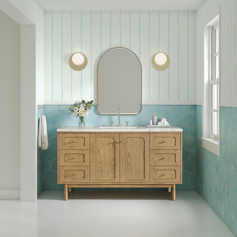 James Martin Vanities Laurent 60&quot; Single Bathroom Vanity in Light Natural Oak with 3 cm Victorian Silver Quartz Top and Rectangular Sink, , large