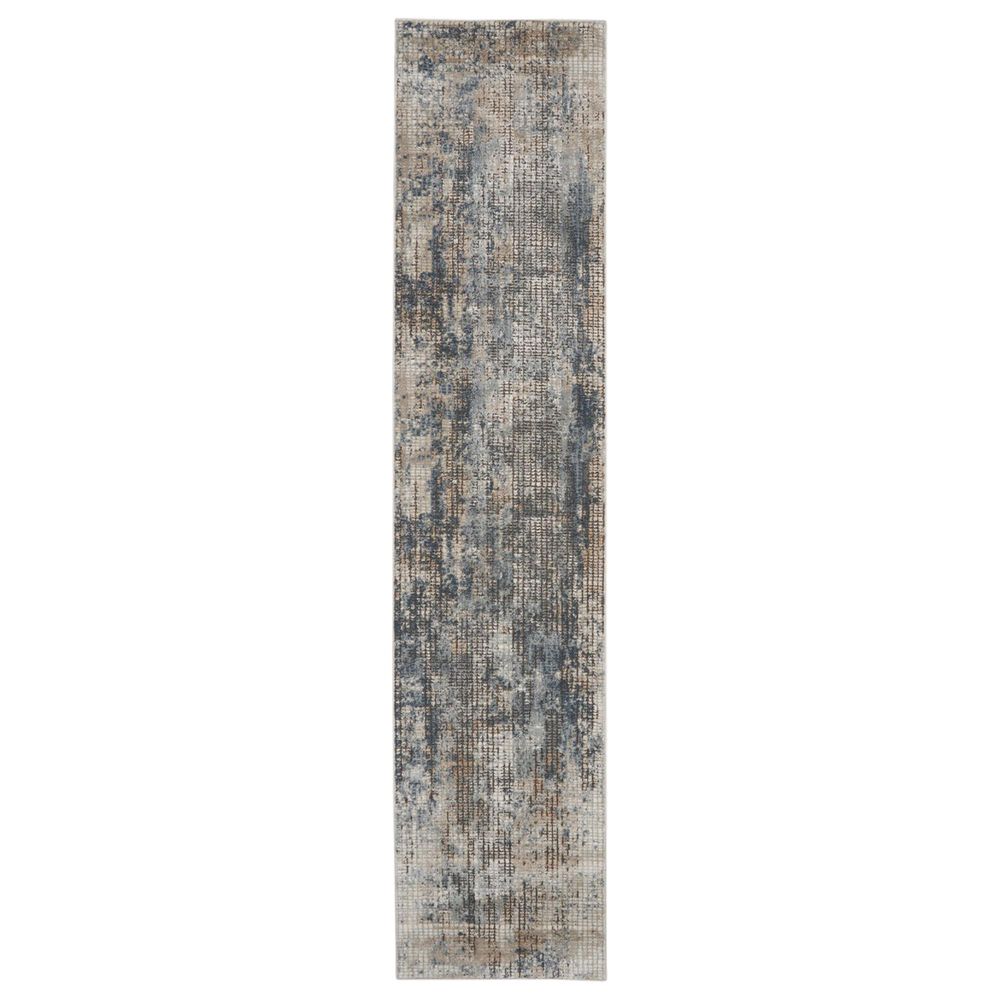 Nourison Quarry Abstract 2"2" x 10" Blue and Beige Runner, , large