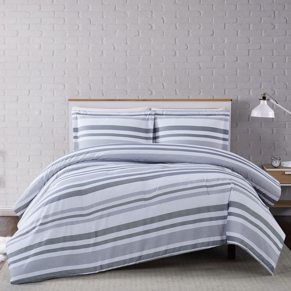Pem America Truly Soft Curtis 3-Piece King Comforter Set in White and Grey, , large