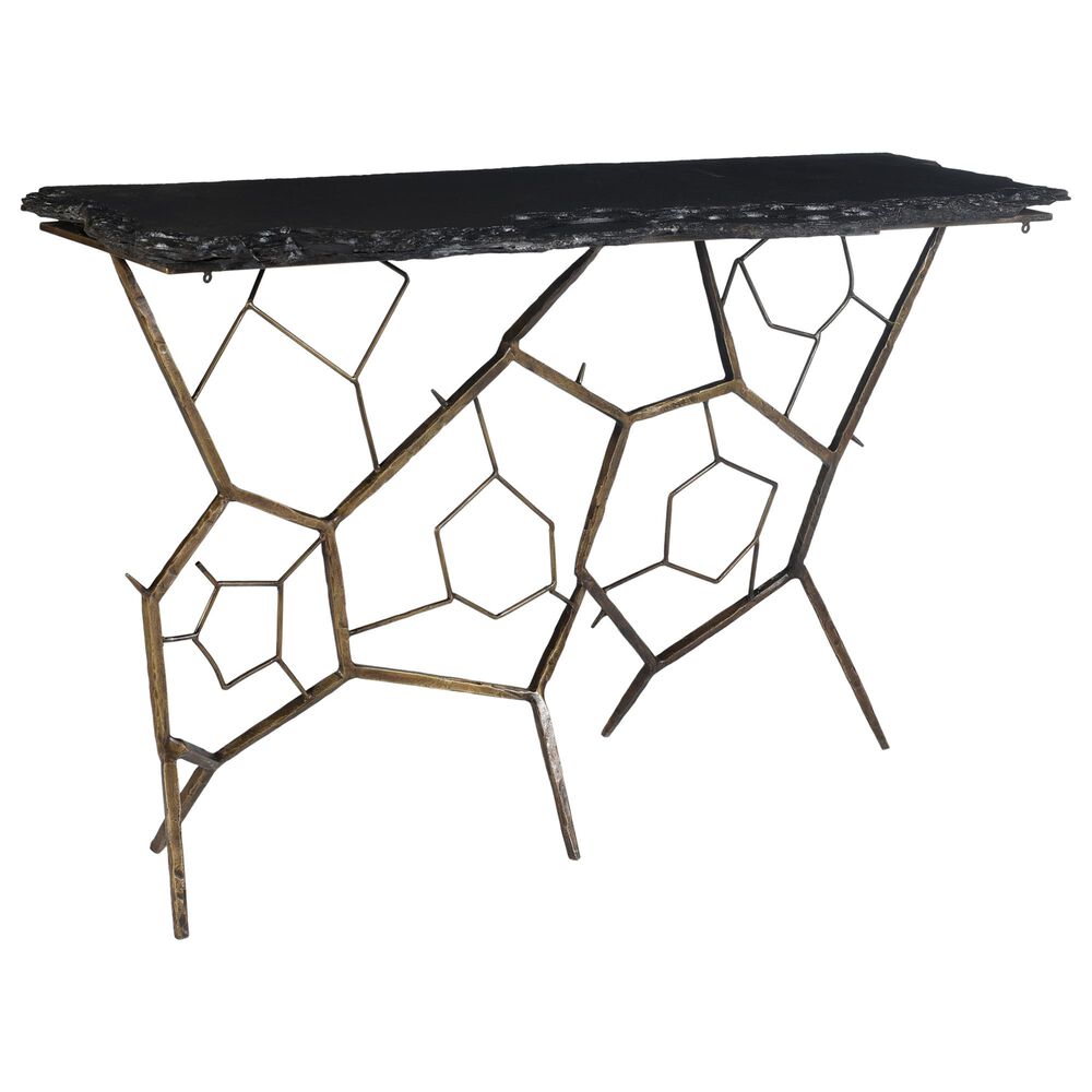 Moe's Home Collection Nate Slate Console Table in Gray and Brass Finish, , large