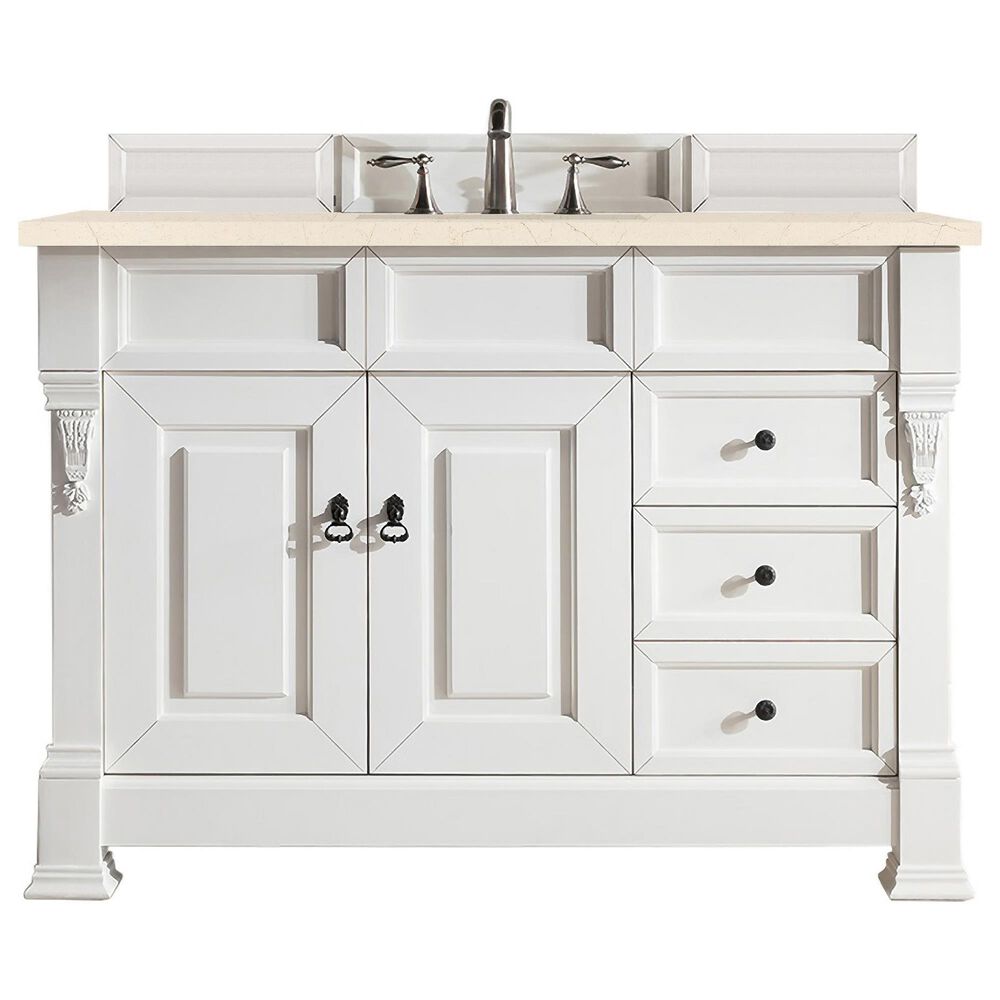 James Martin Vanities Brookfield 48" Single Bathroom Vanity in Bright White with 3 cm Eternal Marfil Quartz Top and Rectangle Sink, , large