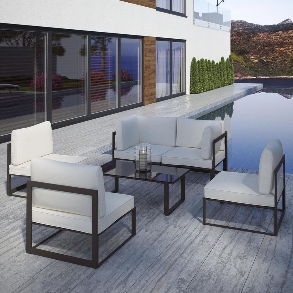 Modway Fortuna 6-Piece Outdoor Modular Sectional Set in Brown and White, , large