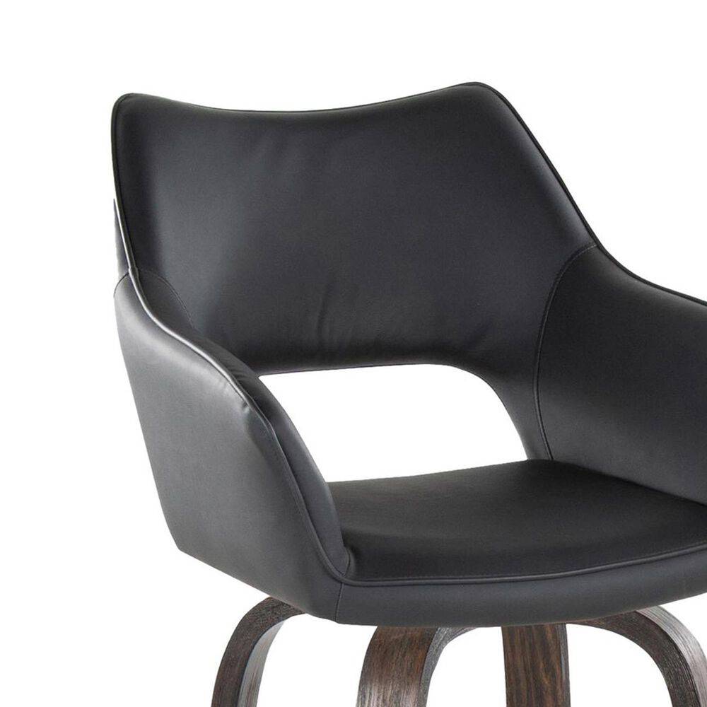 LumiSource Mustang 30" Swivel Bar Stool with Black Faux Leather Upholstery in Glazed Walnut and Black (Set of 2), , large