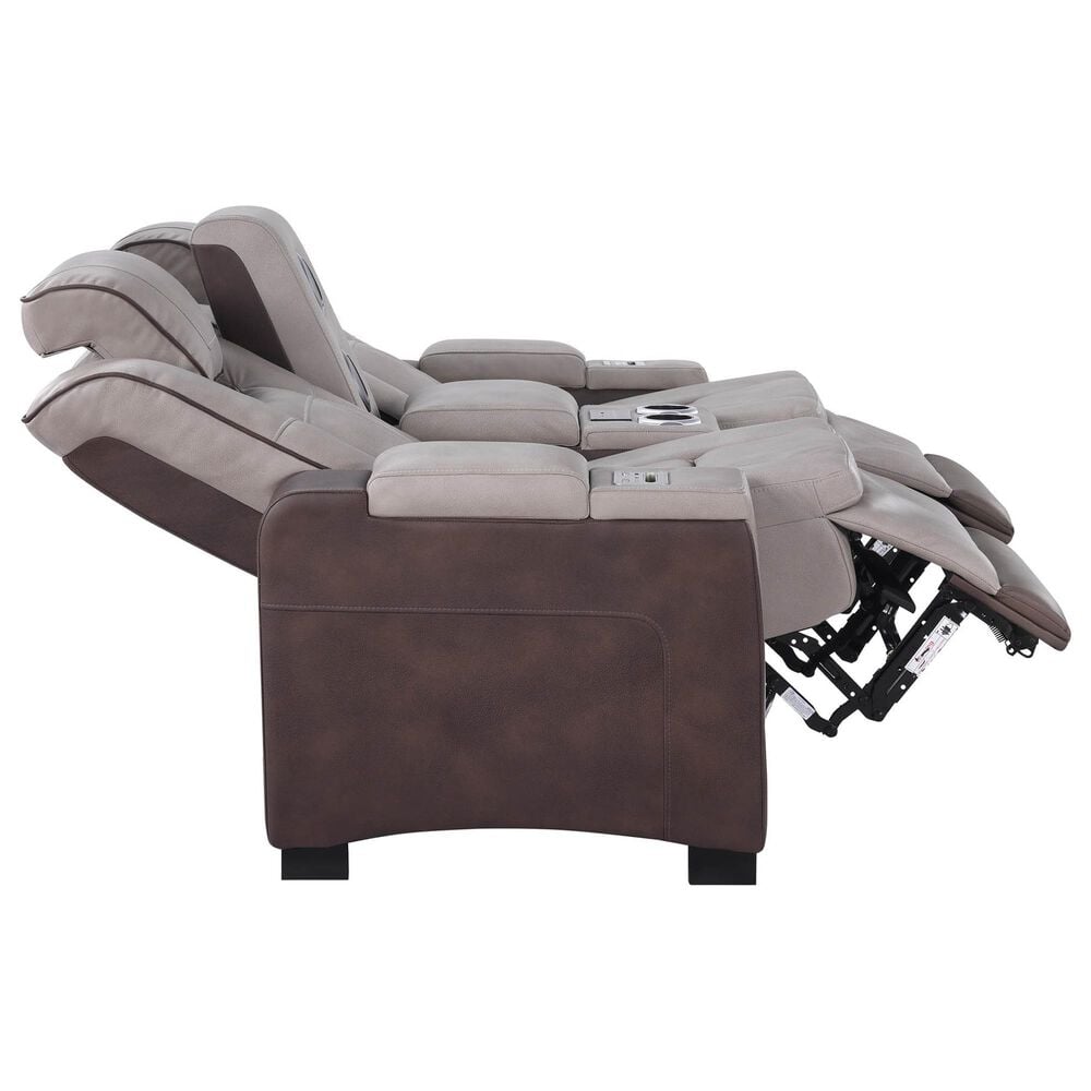 Titanic Furniture Power Reclining Loveseat with Power Headrest in Brown, , large